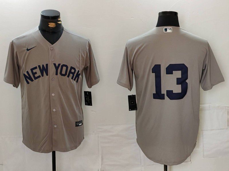 Men New York Yankees 13 No Name Grey Game 2024 Nike MLB Jersey style 814
